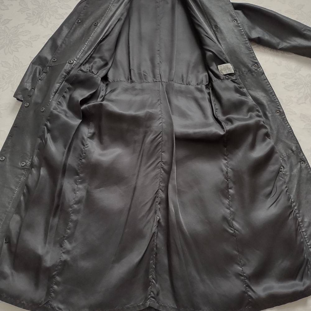 Leather ruched vintage trench dress  double breasted - Picture 9 of 16